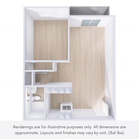 A white room with a desk, chair, and shelves.